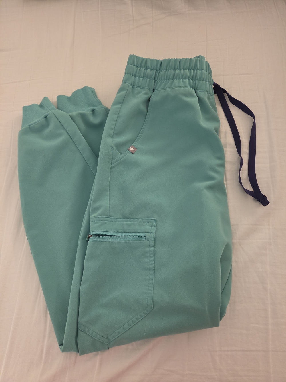 Figs Women's Scrub Jogger Pants in Teal with Navy Drawstring
